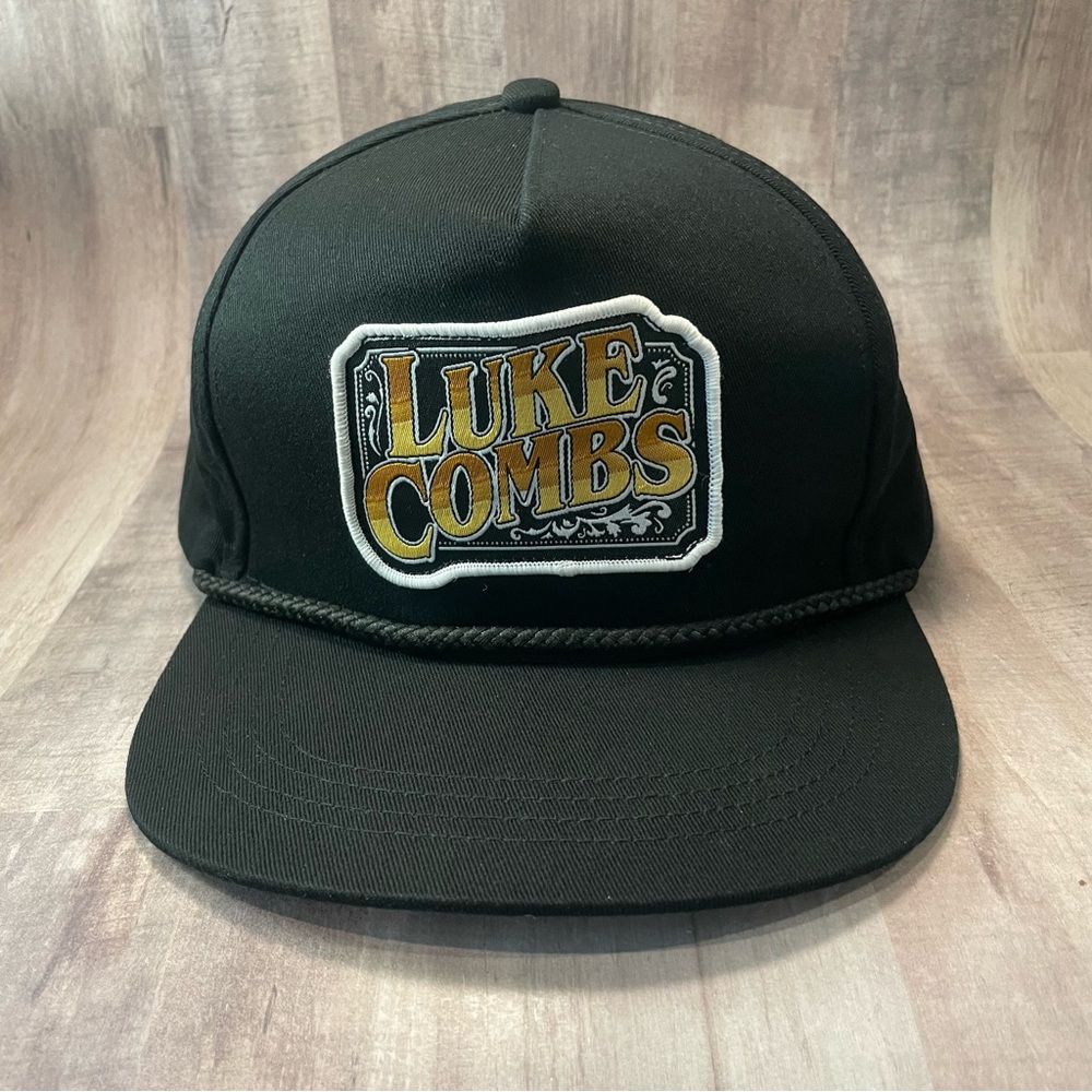 NWOT Luke Combs Patch Black Hat Rope Adjustable Snapback Cap